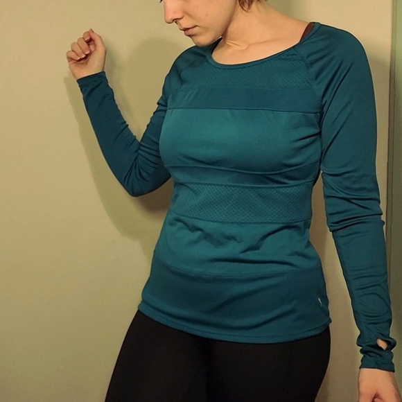 Teal Long Sleeve Women's Athletic Top - Picture 5 of 7